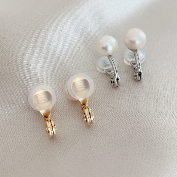 痛くないイヤリング◆淡水パールの一粒イヤリング（6mm,8mm）/春パール　真珠　ノンホール　ゴールド　シルバー 4枚目の画像