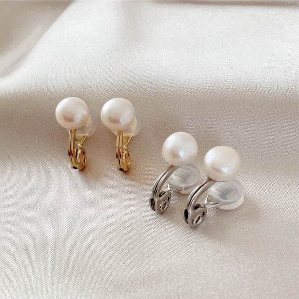 痛くないイヤリング◆淡水パールの一粒イヤリング（6mm,8mm）/春パール　真珠　ノンホール　ゴールド　シルバー 1枚目の画像
