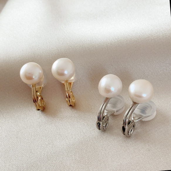 痛くないイヤリング◆淡水パールの一粒イヤリング（6mm,8mm）/春パール　真珠　ノンホール　ゴールド　シルバー 19枚目の画像