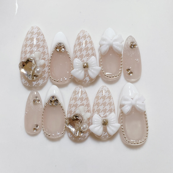 サイズオーダー ネイルチップ 千鳥柄ネイル マグネットフレンチ 大人  
