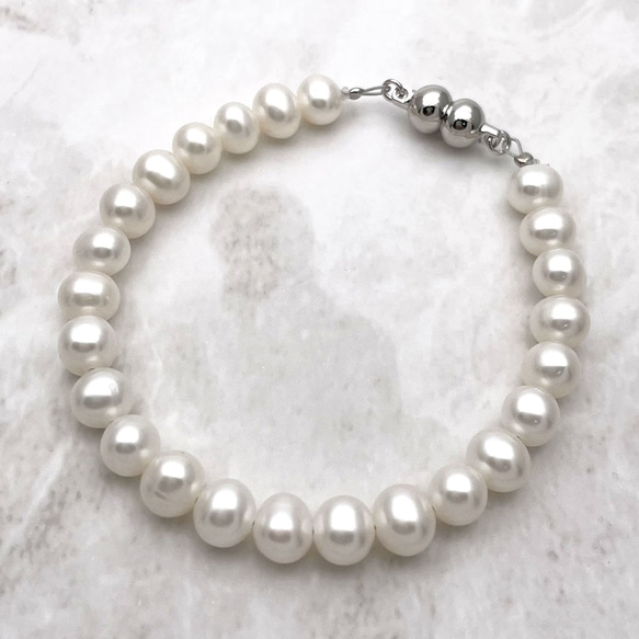 本真珠ブレスレット ラウンド淡水パール マグネット 結婚式