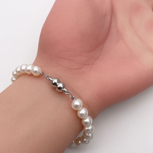 本真珠ブレスレット ラウンド淡水パール マグネット 結婚式