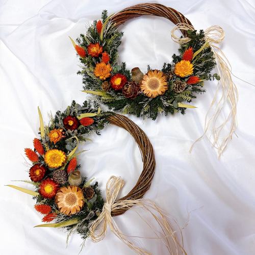 1.秋色ハーフリース しっとり秋色ハーフリース リース Blue rose 通販 16593420｜Creema