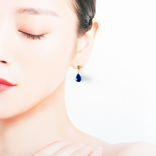 天然石 貼るピアス ラピスラズリ イヤリング シンプル しずく 痛くない