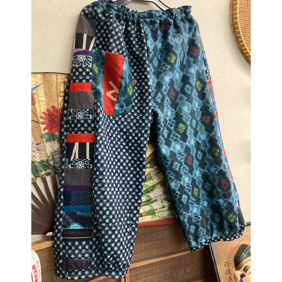 着物リメイク古布リメイク絣と風呂敷のコクーンパンツ