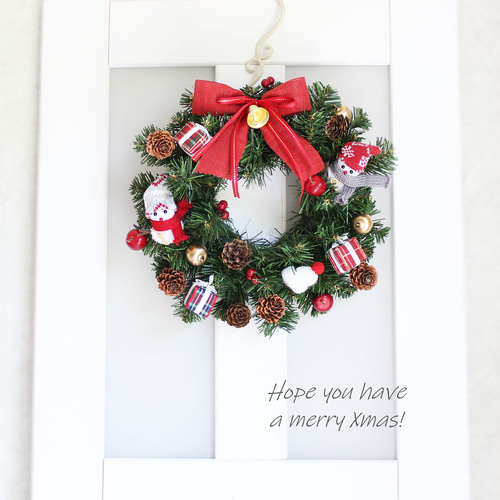 ほっこりスノーマンのクリスマスリース メリークリスマス リース