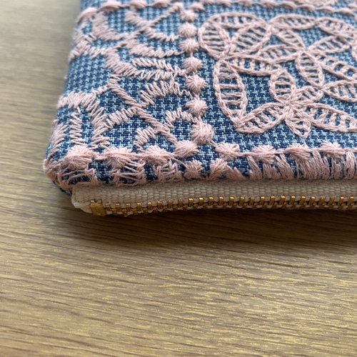 ミナペルホネン フォレストタイル ブルー×ピンク ミニ財布