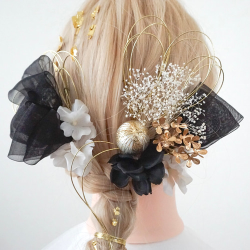 髪飾り/成人式/結婚式/卒業式/七五三/ヘッドドレス/金箔/水引/ゴールド