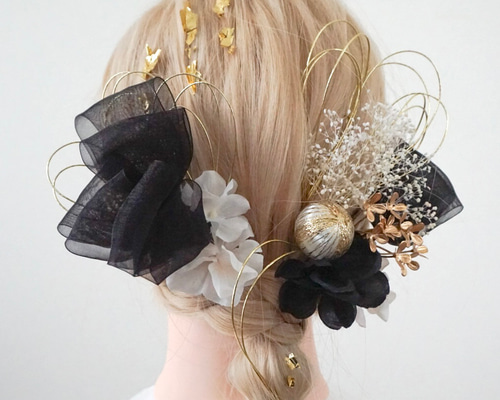 髪飾り/成人式/結婚式/卒業式/七五三/ヘッドドレス/金箔/水引/ゴールド