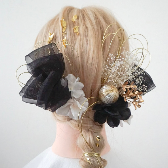 髪飾り/成人式/結婚式/卒業式/七五三/ヘッドドレス/金箔/水引/ゴールド
