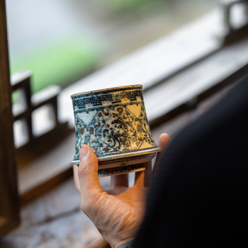 豆青釉青花花鳥紋マクワウリ缶 茶道具 香道具 景徳鎮 陶磁器 装飾品