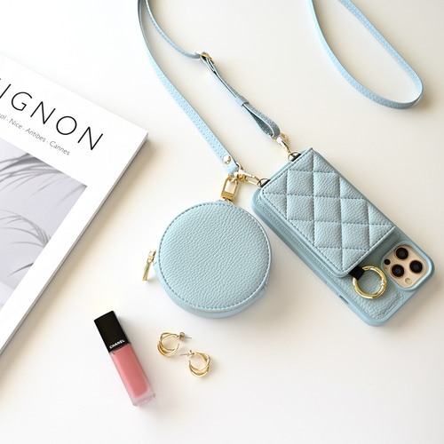 オーバル型ミラー 青 ポーチ付き オーバル型ミラー 青 ポーチ付き オーバル型ミラー 青 ポーチ付き 外出