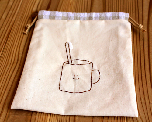 ■SOLD■コップ袋 歯ブラシコップ入れ ハンドメイド ドット ポンポン 歯ブラシホルダー付きコップ袋 パンどろぼう／KB62_4973307646980