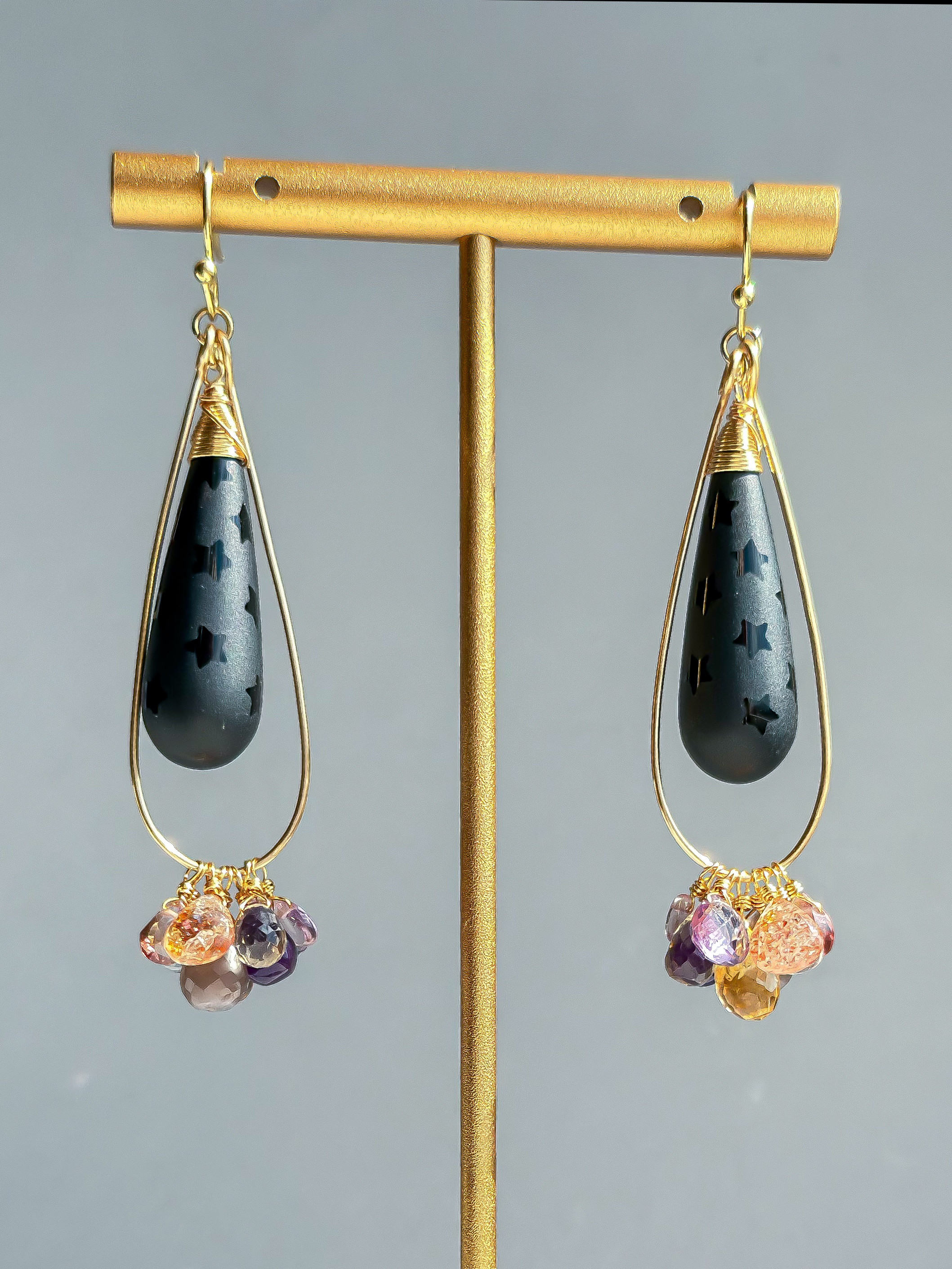 オニキス 天然石ピアス スコロライト ピアスset 金アレ対応