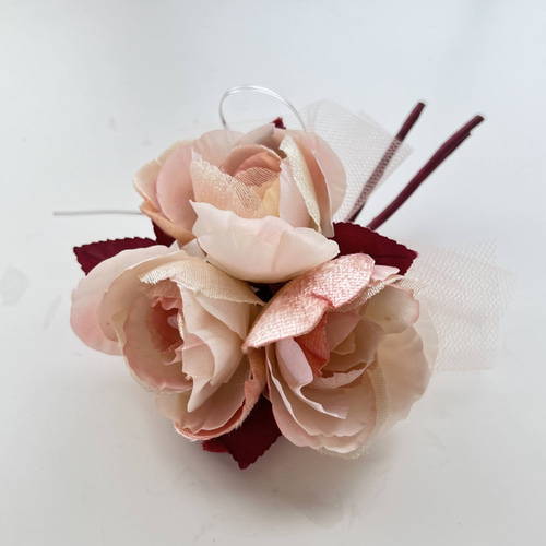 フォーマル用 手染めの小バラのブーケコサージュ＊ピンク コサージュ  