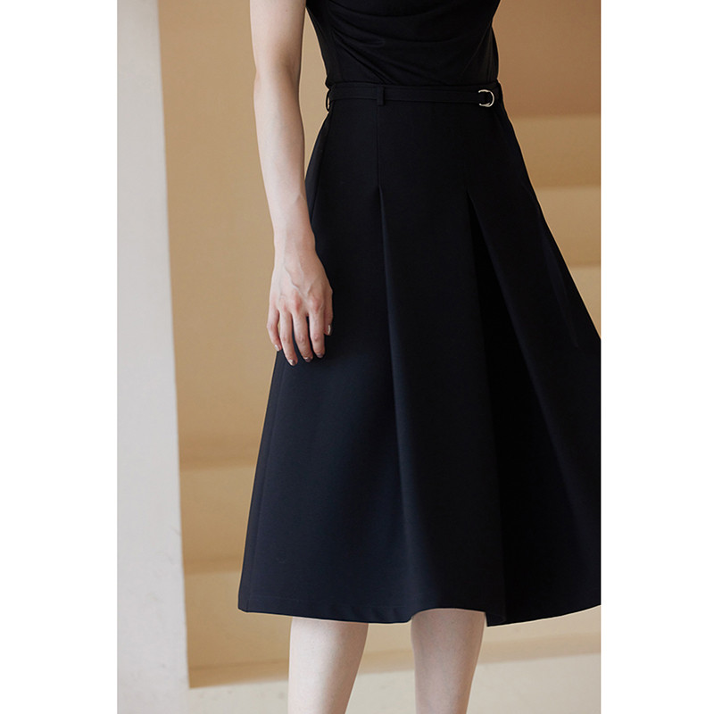 シンプルブラックスカート　タックありスカート　S-XL#569