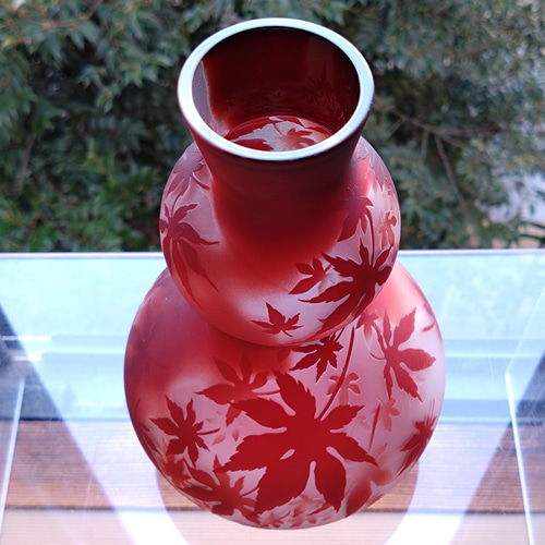 お歳暮 人気 花瓶 サンドブラスト作品 （サンドブラストガラス彫刻作品 冬の 工芸品