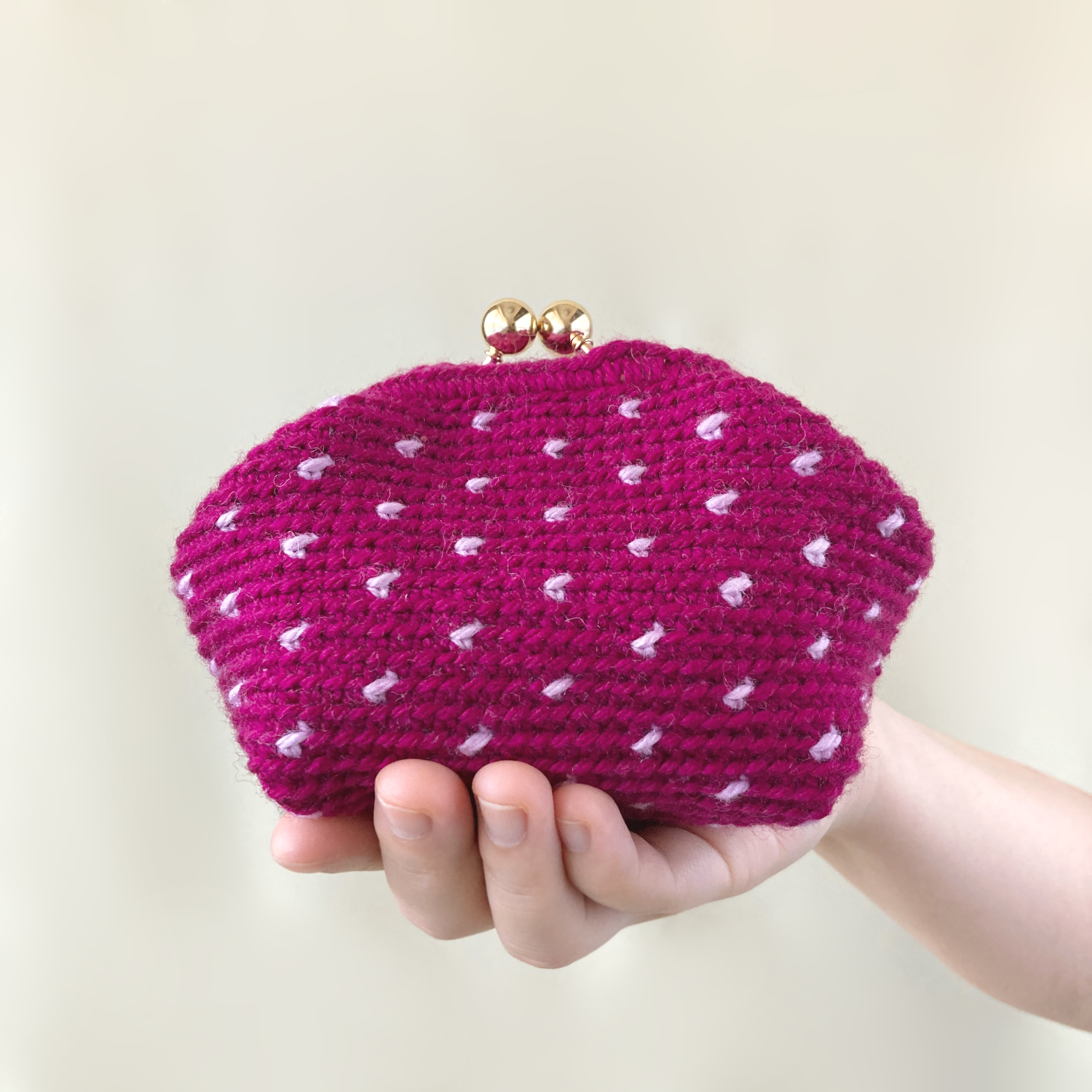 150色＊推し色で作る手のひらサイズのがま口ポーチ＊ミニドット＊手編みニット＊送料無料