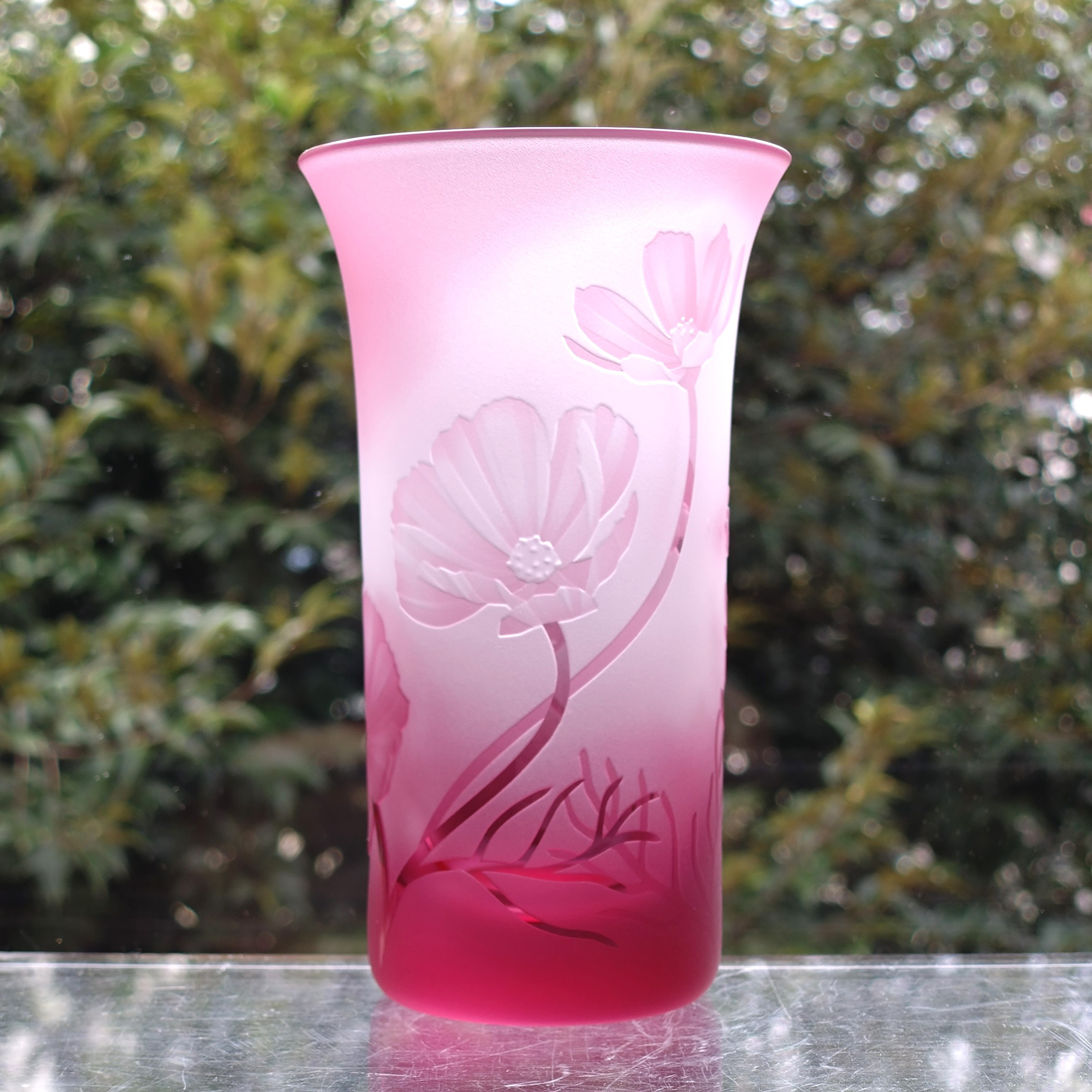 「秋桜」ひとくちビール　コスモス　ピンク　サンドブラスト