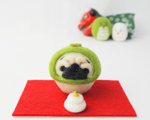 干支おパグさん:緑蛇(木製コースター付き) 3a85021985e768d1bdf155a017d9ab