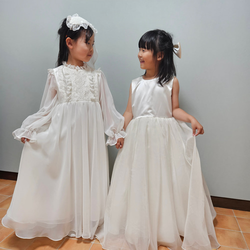 子どもドレス 120cm オフホワイト サテン サテンオーガンジー 子どもドレス 120cm オフホワイト サテン サテンオーガンジー