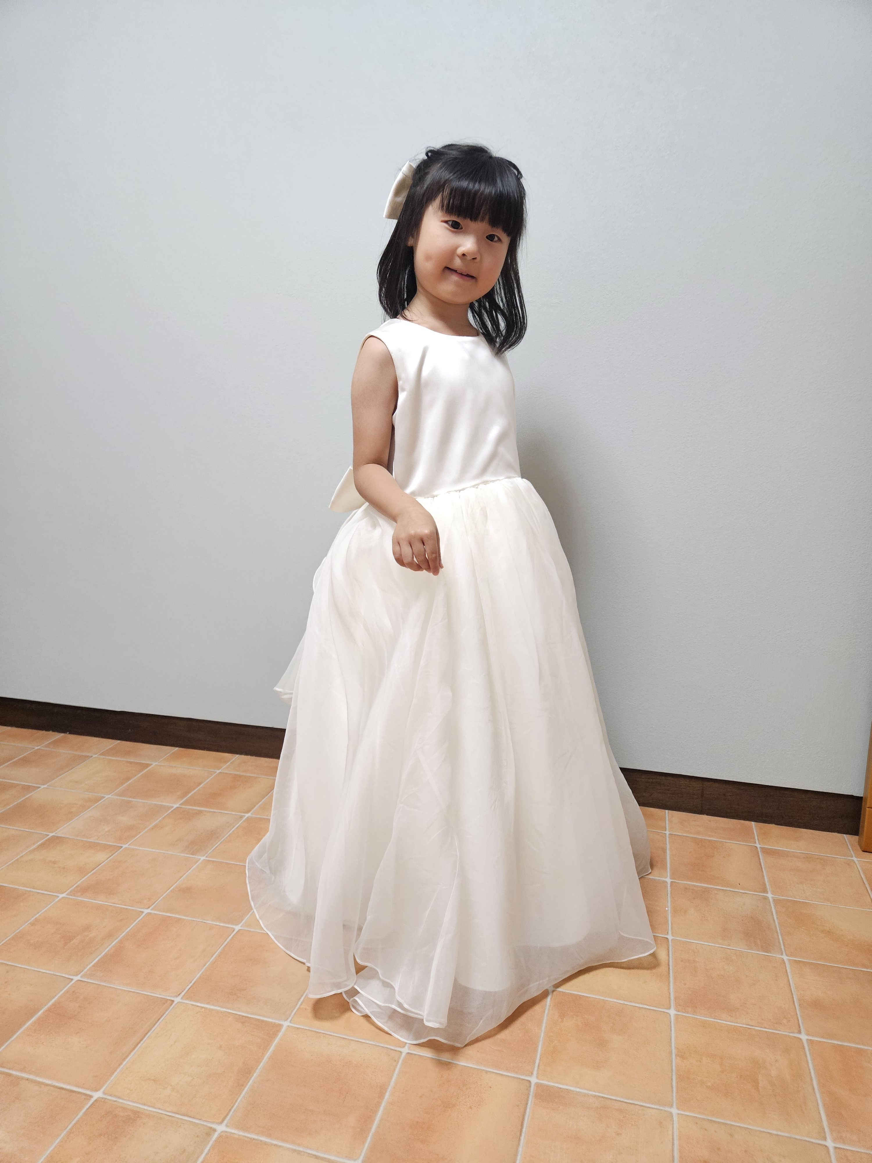 子どもドレス 120cm オフホワイト サテン サテンオーガンジー 子どもドレス 120cm オフホワイト サテン サテンオーガンジー