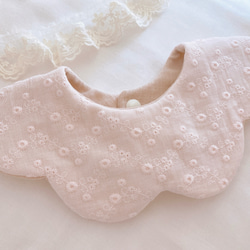 韓国生地 リボン&ハート刺繍 花びらスタイ もくもくスタイ 出産祝い