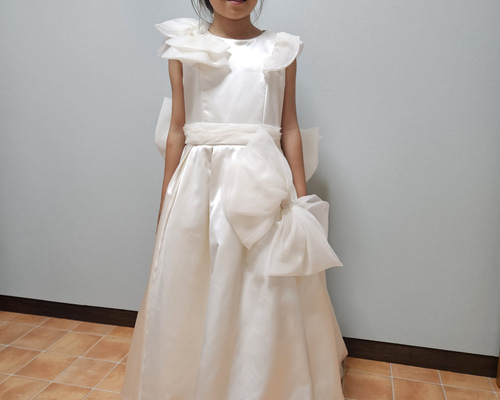 子どもドレス 140cm サテン サテンオーガンジーリボン、フリル