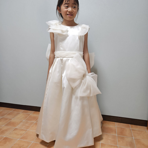 リボンたくさん♡お洒落なオーダードレス140 ジュニア】アートリボンAラインドレスワンピース 140 150cm