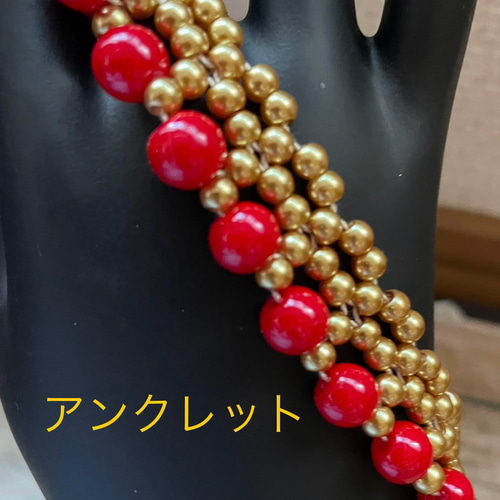a47 ビーズアンクレット赤 アンクレット mimi 通販 18270822｜Creema
