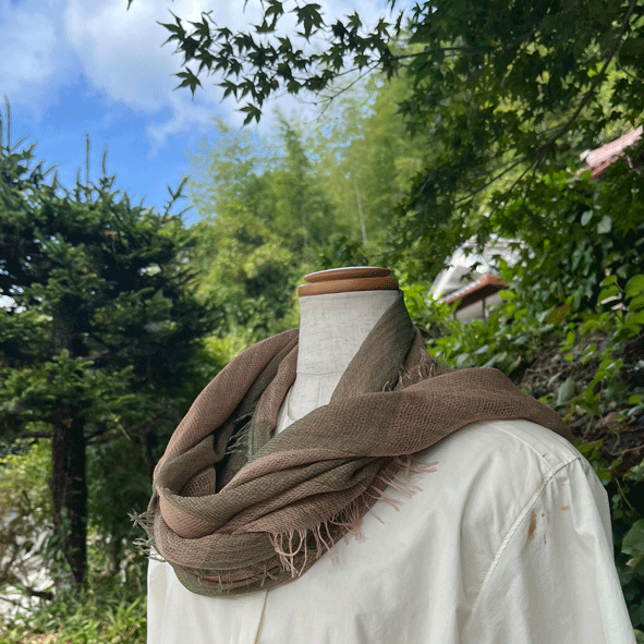 播州織柿渋染めストールK24088