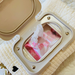 mini heart お尻拭きポーチ　H10.5W17 D5.5 ヌビポーチ　ヌビ　ウェットティッシュケース　ハート刺繍 7枚目の画像