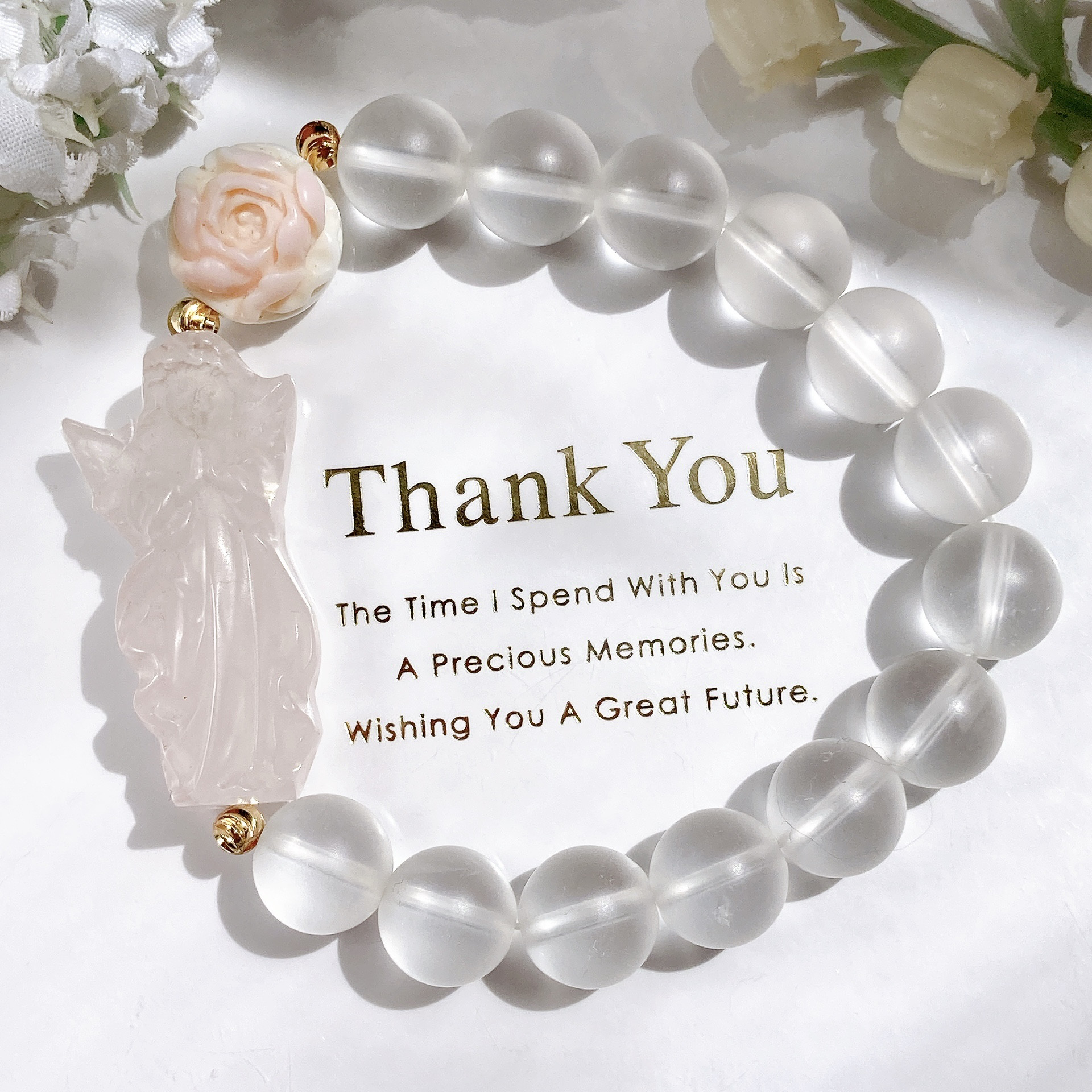 ˚✧₊⁎純真無垢˚✧₊⁎ローズクォーツマリア様フロスト水晶天然石ブレスレット