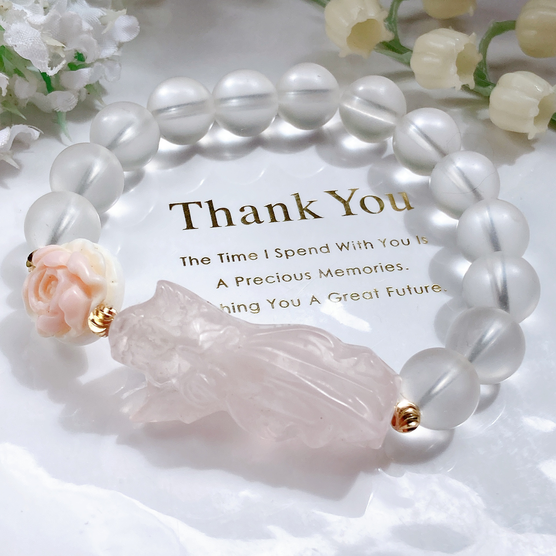 ˚✧₊⁎純真無垢˚✧₊⁎ローズクォーツマリア様フロスト水晶天然石ブレスレット