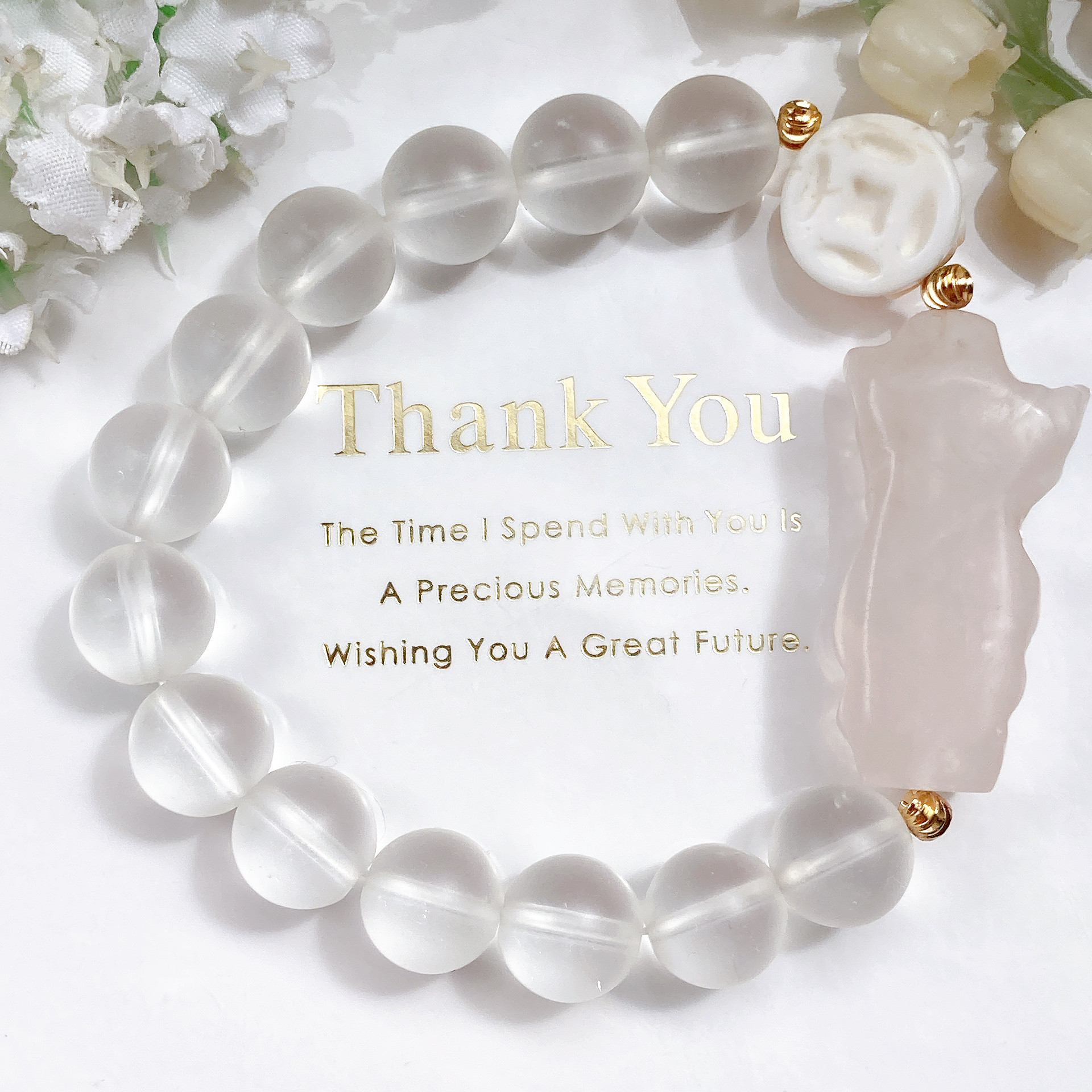 ˚✧₊⁎純真無垢˚✧₊⁎ローズクォーツマリア様フロスト水晶天然石ブレスレット