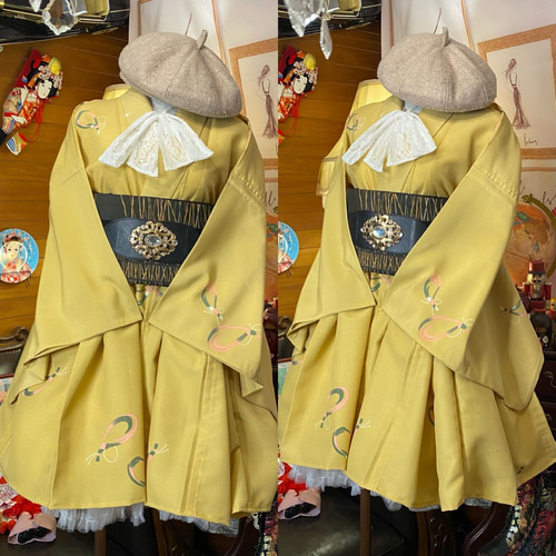 和洋折衷 単衣着物 ミニ丈 ワンピース ドレス 和ロリ 2部式作り