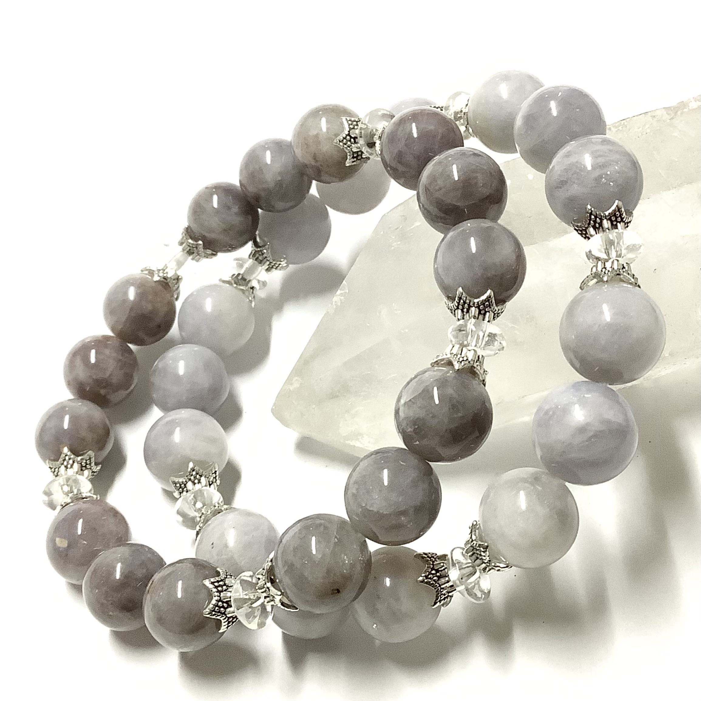 激レア☆一点物 ヒーリングストーン 天然石 ブルーローズクォーツ(ブルーミルキークォーツ) ブレスレット ①