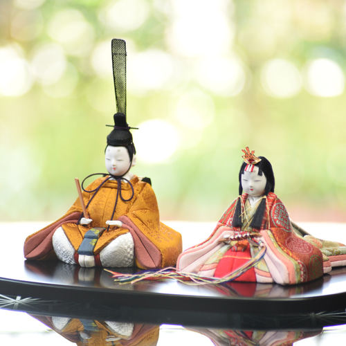 木目込み人形 平安絵巻姫几帳、燭台、飾り台付 雛人形 木目込み人形 【平安雛】 黄櫨染 1点もの ひな人形・雛飾り