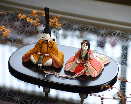 木目込み人形 平安絵巻姫几帳、燭台、飾り台付 雛人形 木目込み人形 【平安雛】 黄櫨染 1点もの ひな人形・雛飾り