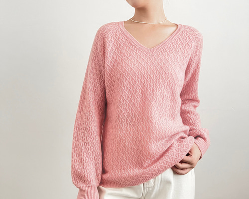 マークアンドロナ トップス ニット セーター ピンク 冬 Vネック 43e043ae6ae1ec1e970454fe48d7f3