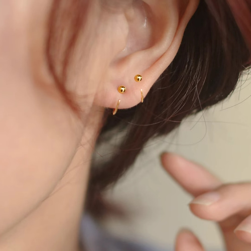 2連フープピアス(片耳) 18金、14金 24K（片耳）K24純金フープピアス24金ピアス つやあり24K純金開口