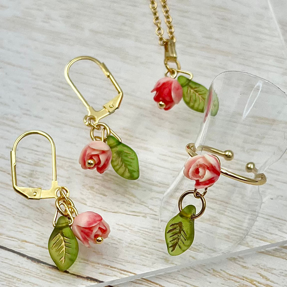 3点set4バリエ]練り珊瑚ローズバッドのデミパリュール【金属アレルギー  