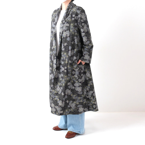 龍郷・割り込み絣・華紋等大島紬パッチワーク総裏付きハーフコートL  