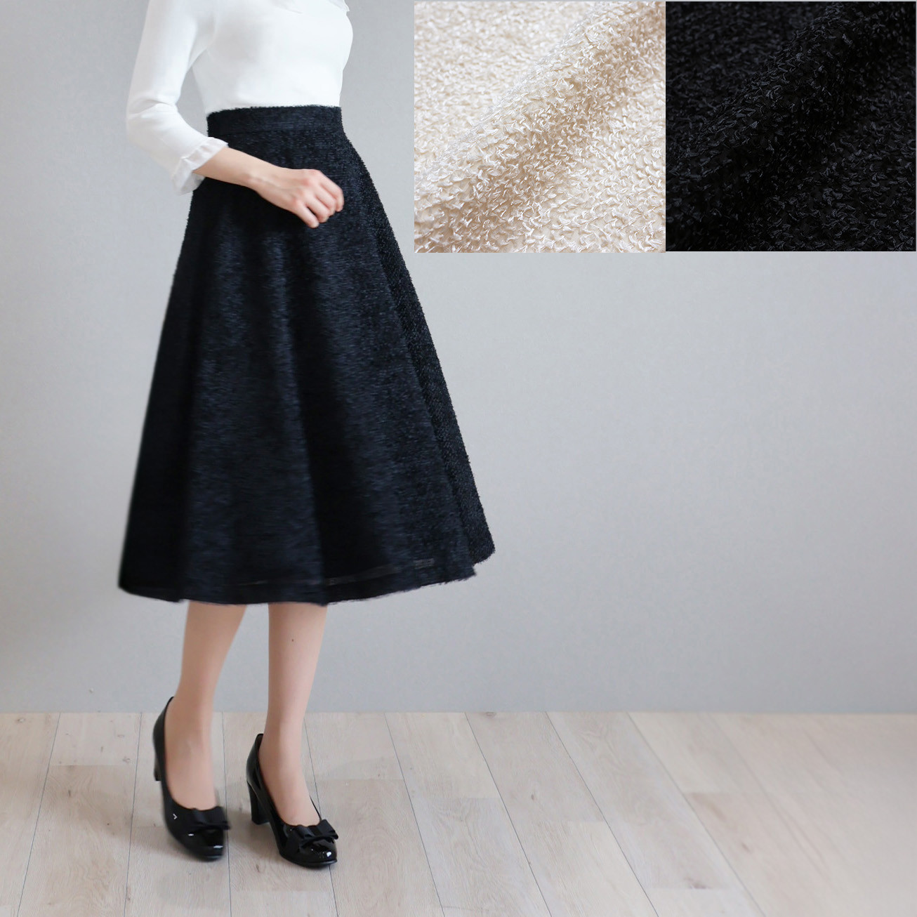 【2色・3サイズから選べる！】カットジャガード フレアスカート【JM2357BE】