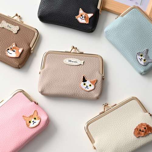 がま口財布　がま口ポーチ　メイクポーチ　犬　猫　鳥　花札調　ハンドメイド　② がま口財布 がま口ポーチ メイクポーチ 犬 猫 鳥 花札調