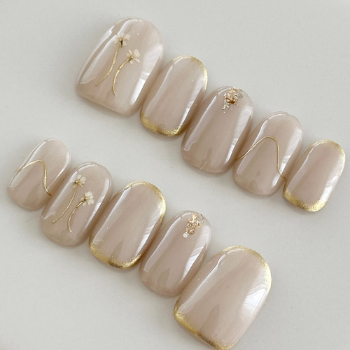 人気》寄り添う2輪の花 ネイルチップ 押し花 ブライダルネイル