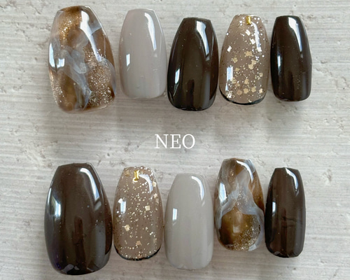 チョコブラウン ネイルチップ ブラウン×グレージュ/ネイルチップ ネイルチップ（つけ爪