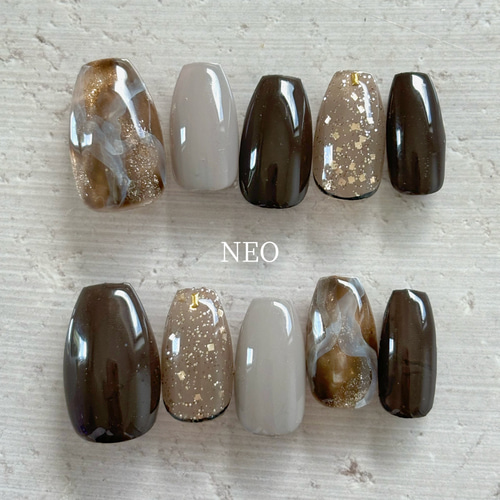 ブラウン×グレージュ/ネイルチップ ネイルチップ（つけ爪） nailshop