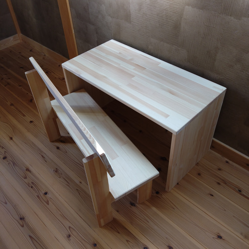 天然木 赤松集成材 子供用チェア椅子&デスクセット 2人座り可能☆2歳