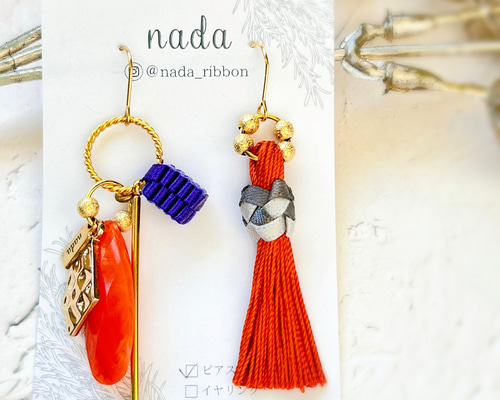 再販34　赤　フリンジ　カラフル　ピアス　イヤリング　タッセル　オルテガ柄　夏 f27a17b539796b7487d76fd2cc8f46